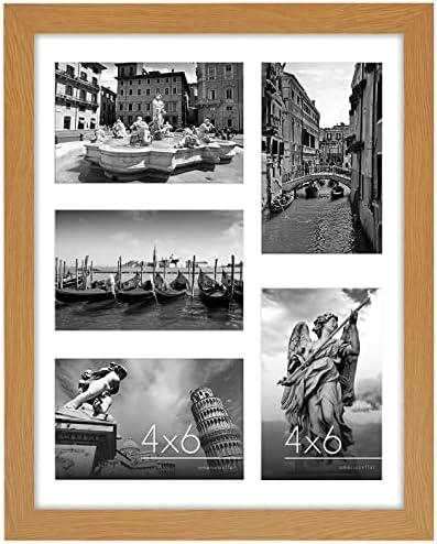 Americanflat 4x6 Collage Picture Frame with Shatter-Resistant Glass - Fits Five 4x6 Photos or Use as One 11x14 Picture Frame - Signature Collection - Collage Frames for Wall Display - Dark Oak