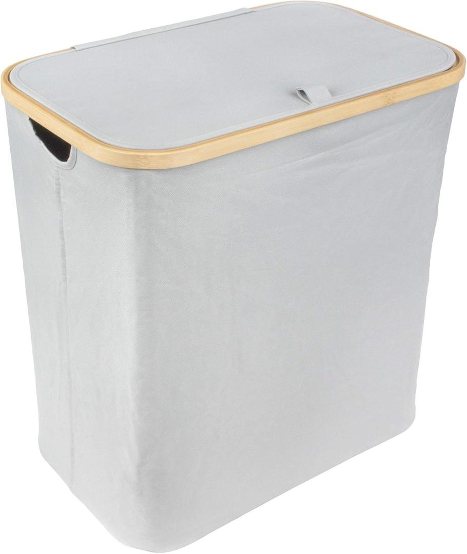 Foldable Bamboo Laundry Hamper with Lid - Decor Essentials for Any Room - Extra Large - Rectangular - Gray