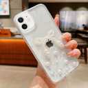 Tuokiou for iPhone 11 Clear Case Cute 3D Pearl Bowknots with Design Aesthetic Women Phone Case, Transparent Bling Glitter Sparkle Star Shiny Case Shockproof Soft TPU Bumper Cover (Big Bow, iPhone 11)