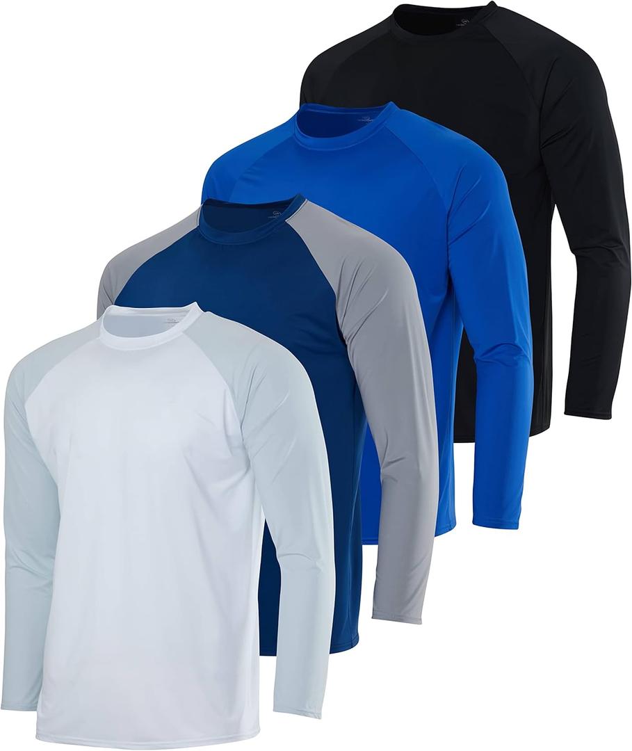 Real Essentials 4 Pack: Mens Long Sleeve Rash Guard Shirt UPF 50+ Swim Beach UV Sun Protection Fishing Quick Dry (Big & Tall) (X-Large, Set 3)