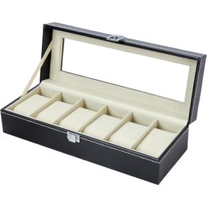 Ohuhu Watch Box Organizer for Men Watch Case 6-Slot PU Leather Watch Storage Real Glass Lid Jewelry Watch Holder Soft velvet Watch Display Case for Men Women Birthday Fathers Day Valentine's Day Gifts
, Beige