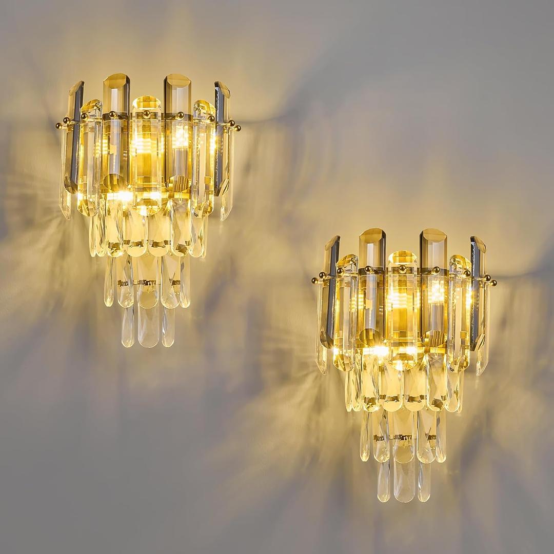 Modern Crystal Wall Sconces Gold Wall Sconce Set of Two Bathroom Vanity Light Fixtures Bedside Wall Light for Living Room Bedroom Hallway Foyer G9 Bulbs
