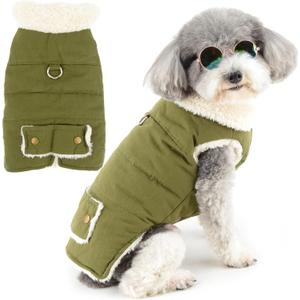 Zunea Dog Jacket Coats for Small Dogs Fleece Lined Puppy Winter Clothes with Leash Ring Cold Weather Vest Jackets Coat Chihuahua Doggy Toy Poodle Pet Apparel Green S