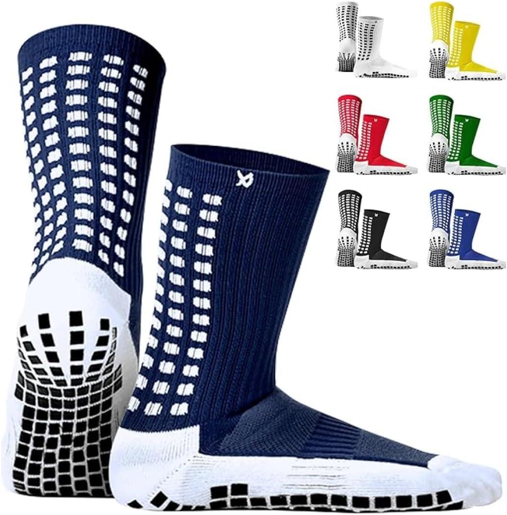 Lux Dual Grip Socks - Soccer Grip Socks for Men and Women. GripArray Performance & Comfort (Large, Navy Blue)