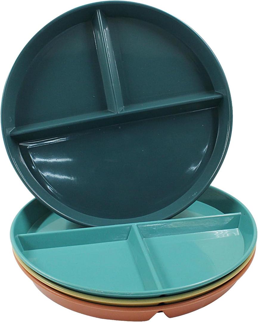 4 Pcs Portion Control Plate, 9" Thickened Divided Plates Microwavable Dishwasher Safe Portion Plates(Orange+Yellow+Blue+Green)