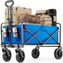 DUMOS Foldable Wagons Carts with All-Terrain Wheels, 120L & 360LBS Portable Shopping Wagon Large Capacity Utility Cart with Drink Holders, Heavy Duty Collapsible for Sand, Beach, Gardening(Large Blue)