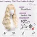 BARSDAR Long Blonde Wig With Bangs - Long Wavy Natural Blonde Wig with Bangs for Women - 26 Inch Thick Soft Synthetic Natural Looking Easy Wear Wavy Wigs Daily Cosplay Party Halloween Costume