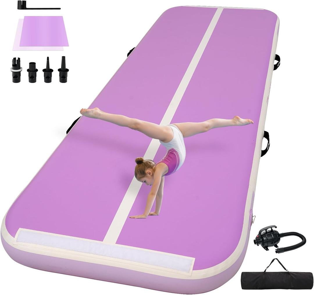 Tumble Track, Inflatable Tumbling Mat,Tumble Track Mats for Gymnastics, and Tumble Track with 4/6/8 Inches Thickness for Home, Training, Cheerleading, Yoga, Water with Pump (19.7ft3.3ft4inch(6x1x0.1m), Purple)