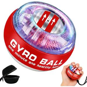 LDZJHTYY Auto-Start Power Gyro Ball(2026 New), Wrist Ball Exerciser, Forearm Exerciser Gyro Ball for Fingers with Led Light (with Ball Bag) (Crimson)