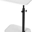 DAVIDOK C-Shaped Sofa End Table, Adjustable Height Couch Side Table with Device Slot, White Color with Black Metal Stand, Couch Table for Living Room, Bedroom