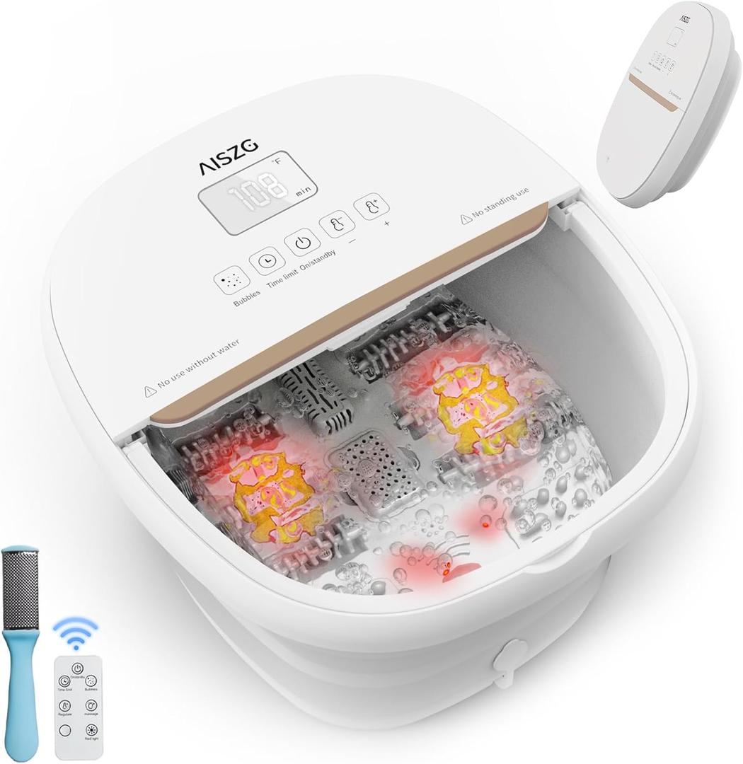 AISZG Collapsible Foot Spa Bath Massager with 6 Massage Rollers,Pedicure Foot Spa with Fast Heat and Massage,Foot Soaking Tub,Birthday Gifts for Women/Men/Mom/Her/Him, White