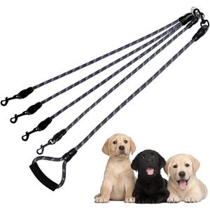 Dual Dog Leash 360° Tangle-Free - Reflective Heavy Duty, Comfortable Handle for Small/Medium/Large Dogs, Support Multiple Rope Addition (Black 1, Four Leashes)