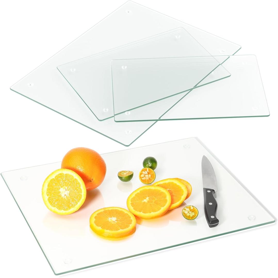 HOXHA Pack of 4 Glass Cutting Board for Kitchen Tempered Clear Glass Cutting Board for Countertop with Non-Slip Feet Heat & Scratch Resistant Dishwasher Safe