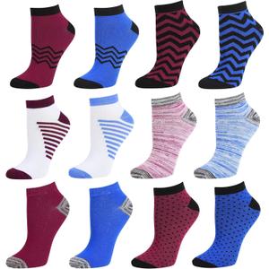 Debra Weitzner Womens Runner Ankle Socks - Low-Cut Colorful Socks (Size 9-11 and 10-13) 12 Pairs (Ankle Blue & Maroon)
