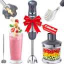 Mueller Multi-stick 5-in-1 Immersion Blender Handheld,12 Speed Hand Mixer-Turbo Boost, Heaviest Duty Copper Motor, Titanium reinforced Blades Hand Blender ,Milk Frother Wand, Whisk, Beaker, Chopper, Grey (Gray)