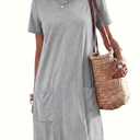 Dokotoo Casual Dresses for Women Short Sleeve T Shirt Dresses Jersey Loose Fitting Long Tops Tunic Mini Athletic Dress for Women Plus Size Grey Dress M (M)