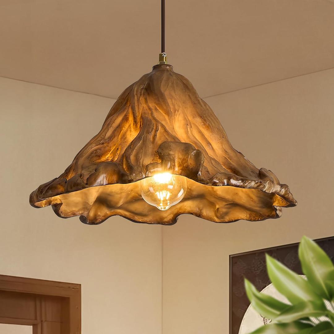 Pendant Lights Kitchen Island, 14.2in Brown Retro Ruffled Pendant Light Hanging Lamp Kitchen Island Farmhouse Vintage Light for Dining Room Bedroom Hallway Restaurant Foyer