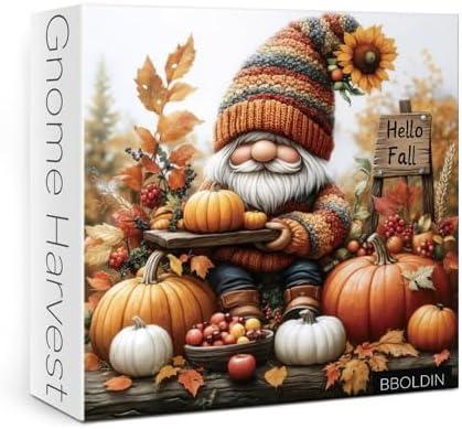 Fall Gnome Puzzles for Adults 1000 Pieces, Autumn Pumpkin Jigsaw Puzzles, Cozy Harvest Art Puzzles