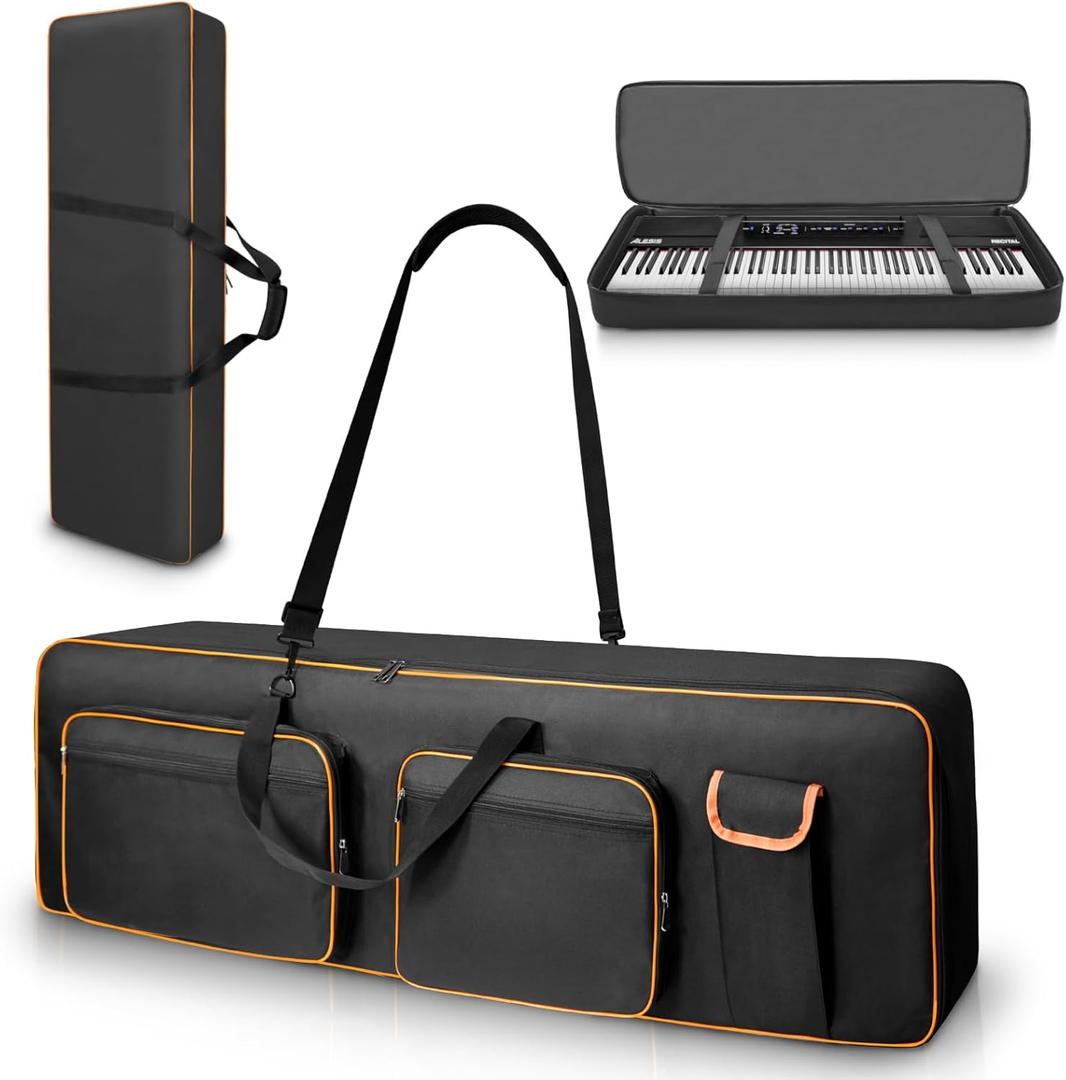 LIWSHWZ 88 Key Keyboard Case,Soft Padded Portable Electric Piano Keyboard Gig Bag with Handle and Adjustable Shoulder Straps,600D Oxford Cloth with 5 Accessory Pocket,53.9"X14.5"X6.6"