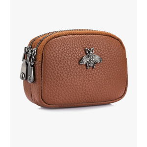  Women Leather Coin Purse, Small 2 Zippered Change Pouch Wallet