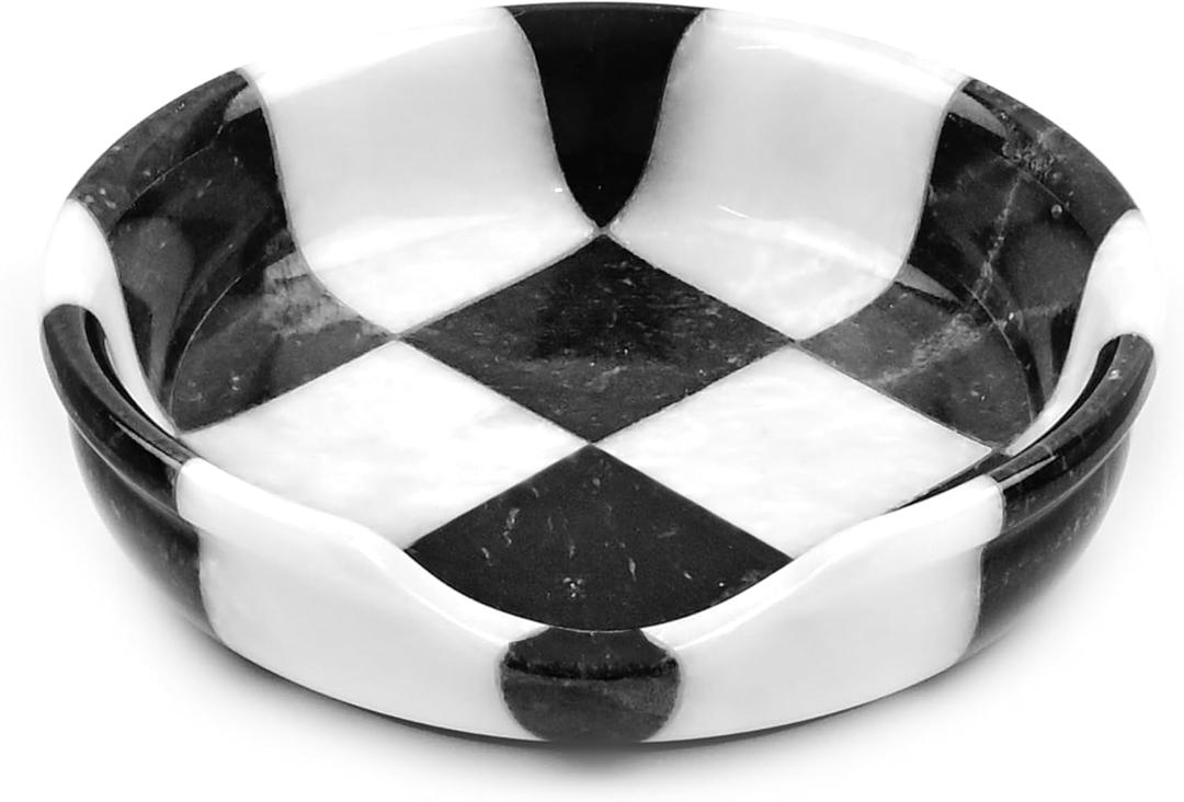 Marble Spoon Rest for Stove Top, Checkered Kitchen Utensil Holder, Coffee Bar Accessory, White Black