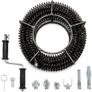 Drain Cleaning Cable, 50 Ft x 5/8" Professional Auger Drain Snake with 6 Cutters Crank Handle for 0.8" to 3.9" Pipes, for Toilet Sewer Shower Kitchen Bathroom Tub Clogged Drains