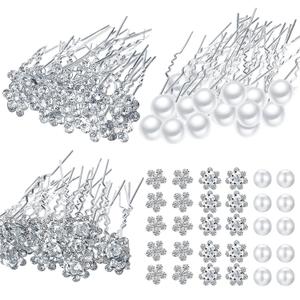 60 Pieces Bridal Hair Pins Accessories Pearl Rhinestone Flower U Shape Clips Jewelry Prom Hair Barrettes Decorations for Brides Bridesmaids Women