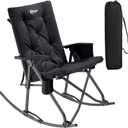 Portal Folding Rocking Camping Chair Outdoor - Thick Padded Rocking Recliner Chair Portable Camping Rocker for Patio Front Porch Backyard Lawn Living Room, Supports 400 LBS (Black)