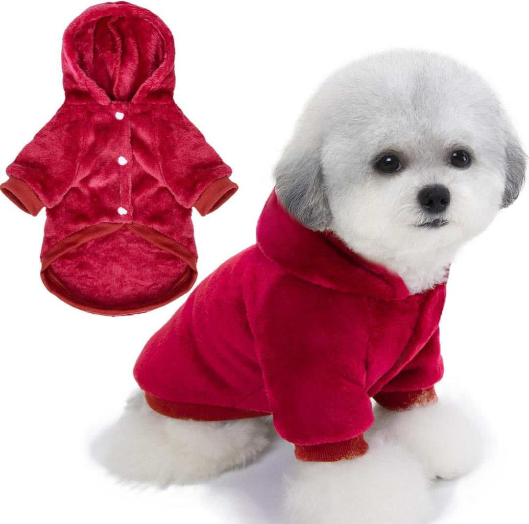 FabriCastle Dog Hoodie Sweater for Small Dogs Boy and Girl, Dog Clothes XS XXS Puppy Sweatshirt, Pet Outfit, Cat Clothing Super Soft Warm Snap On Closure (Wine Red, Medium)
