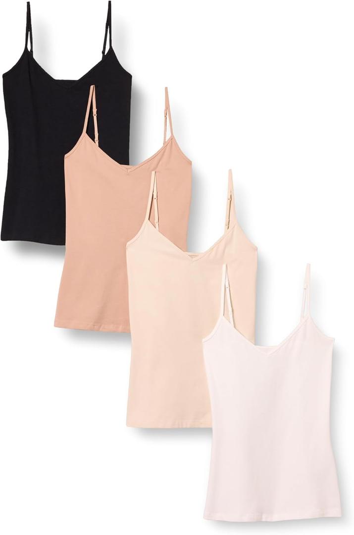 Amazon Essentials Women's Slim-Fit V-Neck Cami, Pack of 4, Size Small