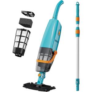 LVKE L2 Cordless Handheld Pool Vacuum for Above Ground Pool with Telescopic Pole, 30W Strong Suction, 1H Runtime, High-Efficiency Screen & Fine Sponge Trap Leaves & Grit Ideal for Pool Cleaning, Blue