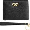 GOIACII Women's Small Bifold Cute Bow Wallet Rfid Blocking Ladies Card holder Wristlet with Zipper Coin Pocket Black