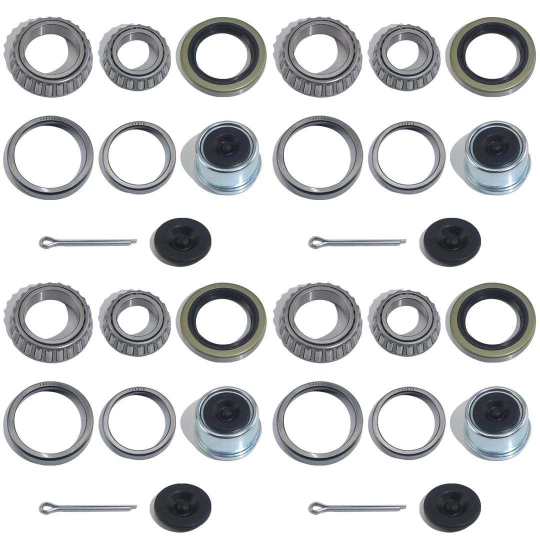 4 Sets 3500 LB Boat Trailer Axle Bearing Kits, L68149 L44649 Bearing Kits, 171255TB/10-19 Grease Seals, 1.98" Dust Covers and Rubber Plugs, Cotter Pins for #84 Spindle