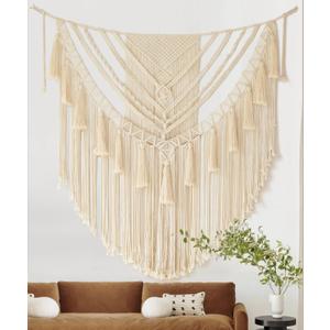 Jakalin Large Macrame Wall Hanging Handmade Art Home Decor 47" Wx 55" L Boho Wall Decor Wedding Bedroom Living Room Handmade Yarn Wall Art