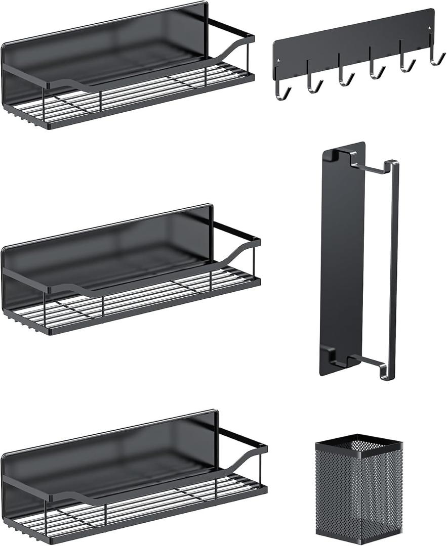 Multifunctional Magnetic Shelf for Washing Machine, Refrigerator, Microwave, and Any Metal Surface, Powerful Magnetic Shelves Include Unique Hollow Design Metal Organizers 6 pcs - Black