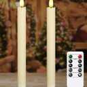 Upgraded Real Wax LED Flameless Taper Candles with Remote, KSWING 2 PCS Ivory Candlesticks Battery Operated 3D Flickering - 9.6" Long Realistic Fake Candle Sticks for Home/Wedding/Fireplace Xmas Decor