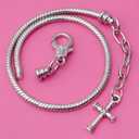 RUBYCA 5pcs 6.3" Lobster Clasp Cross Pendant Bead Snake Chain European Charm Bracelet Silver Tone (Model 102 Silver)