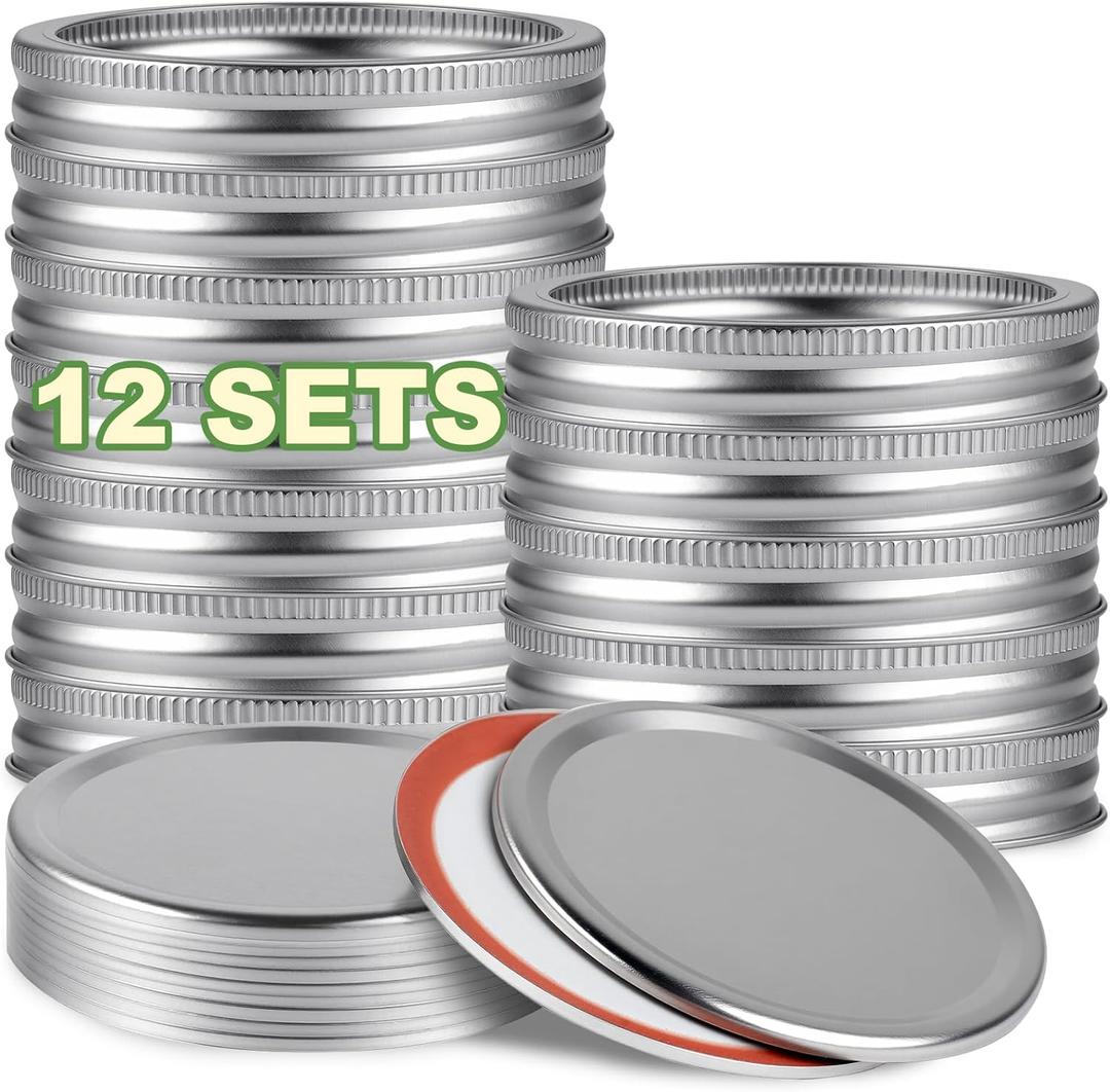 Canning Lids,12 Sets 3.39 inch86mm Jar Lids with Wide Mouth Jars,Upgrade Canning Lids with Rings,Split-Type with Leak Proof & Airtight,For Canning Food&Fruits DIY&Jam,Food Grade Material