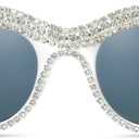 YOGFIT Rhinestone Sunglasses for Women Men Cat Eye Sparkle Crystal Fashion Sunglasses with UV Protection (White)