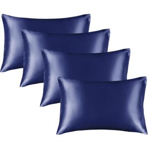 BEDELITE Satin Pillowcase for Hair and Skin, Super Soft Similar to Silk Pillow Cases 4 Pack with Envelope Closure, Cooling Pillowcases for Women Men (20"x26" Standard Size, Navy)
