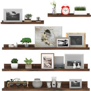 Giftgarden 36 Inch Large Floating Shelves for Wall Set of 5, Rustic Wood Wall Shelves for Bathroom, Bedroom, Kitchen, Living Room Storage and Decoration, Brown Picture Ledge