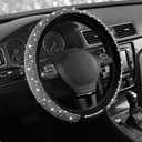 Skechers Womens Bling Steering Wheel Cover, Velvet with Sparkly Crystal Rhinestones, Stylish Car Interior Gift, Universal Fit 14" 1/2-15" for Cars, SUVs, Trucks, Silver Diamond