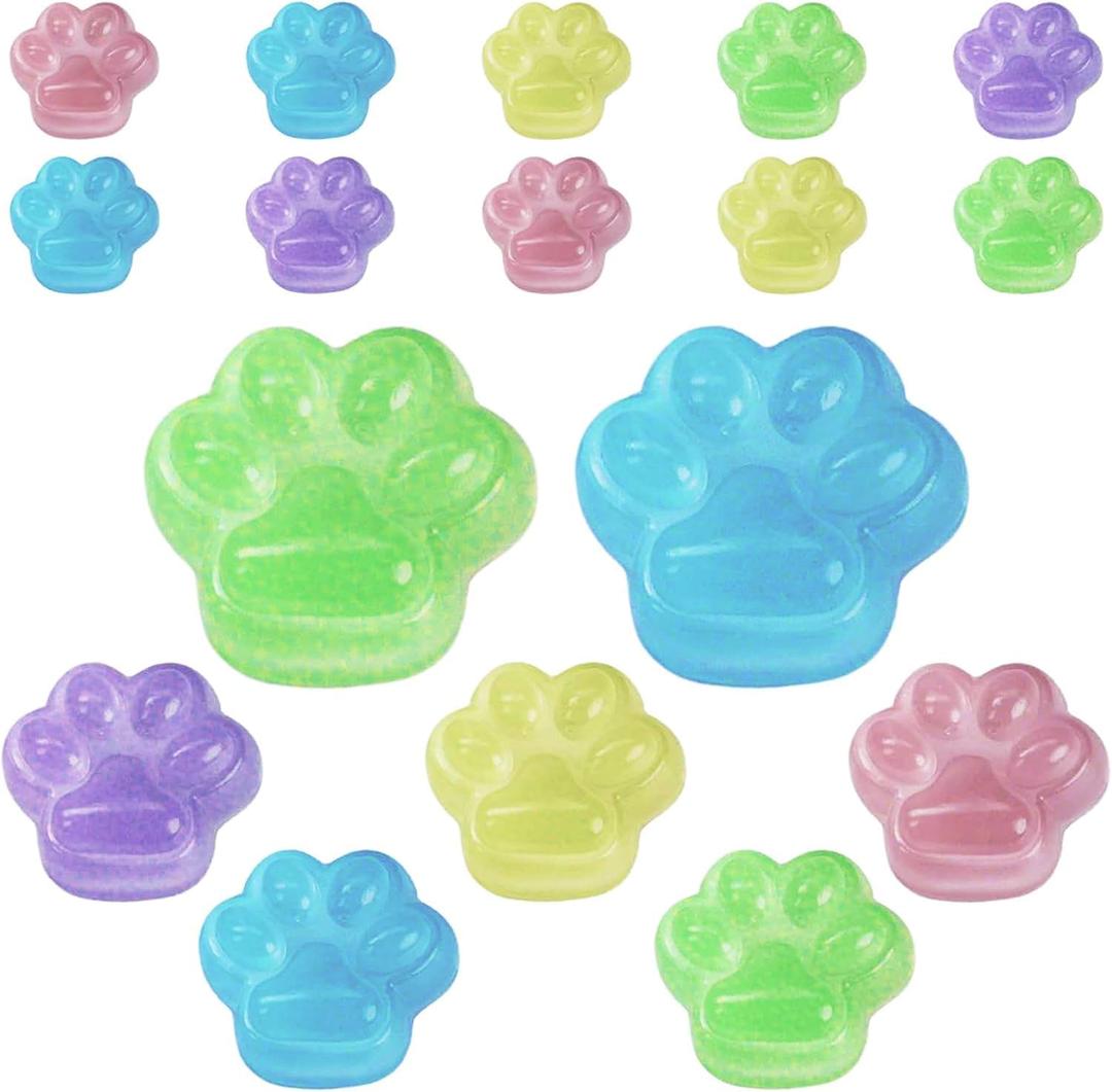2 x 17 Pcs Squishy Paw,Glow in The Dark Squishies Paw,Three Different Sizes of Squishy Paw Stress Relief Soft Silicone Sensory Fidget Toys for Adults & Kids(2 Large +5 Medium +10 Small)