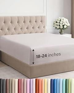 Extra Deep King Fitted Sheet - Hotel Luxury Single Fitted Sheet Only - Easily Fits 18 inch to 24 inch Mattress - Ultra Soft, Wrinkle & Fade Free w/Extra Deep Pockets - Breathable & Comfy - Light Grey