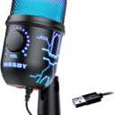 MRSDY Gaming Microphone, USB Computer Microphone for PC, Mac, PS4/5, Condenser Podcast Mic for Studio Recording, YouTube, Streaming, with Headphone Jack, Led Light, Mute, Gain, Noise Cancellation