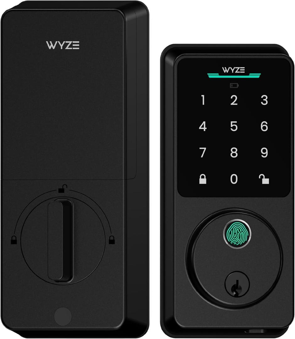 Wyze Auto-Lock Bolt v2, Fingerprint Keyless Entry Smart Lock, AI Learning Scanner with Wi-Fi Front Door Lock Deadbolt, Auto-Lock, 8 Months Battery, BHMA2, IP53, Backup Keys