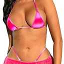 WDIRARA Women's Micro Halter Cheeky 3 Piece Thong Bikini Set with Mesh Cover Up SkirtSize L
