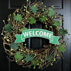 20 Inch St. Patrick's Day Wreath for Front Door, Lucky Shamrock Leaves Green Berries Wreath for Indoor Outdoor, St. Patrick Door Decoration Wreath