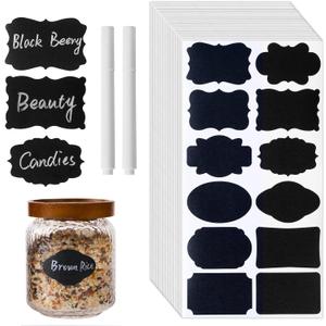 Homrelaxy 360Pcs Chalkboard Labels  2.1x1.4 Inch Reusable Blackboard Stickers with 2 White Erasable Chalk Markers, 12 Assorted Shapes, for Mason Jars, Food Containers, and Pantry Storage