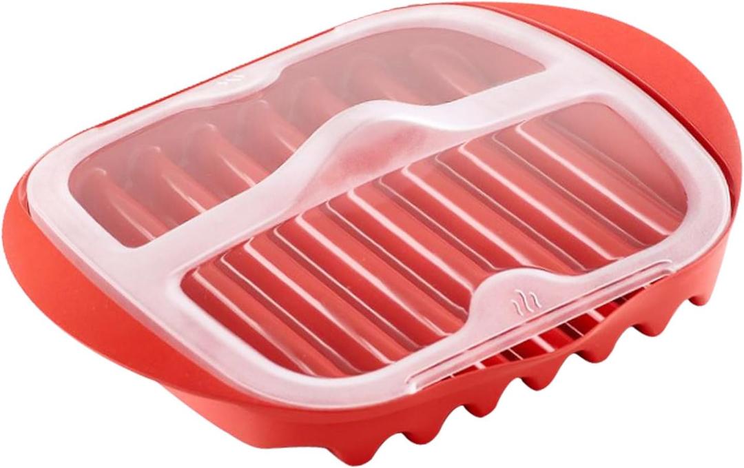 Microwave Bacon Tray with Splatter Lid, Bacon Rack, Microwave Easy Bacon Maker, Only Use Medium or Lower Temperatures in the Microwave to Slowly Bake, Make Crispy Bacon In Minutes(Red)